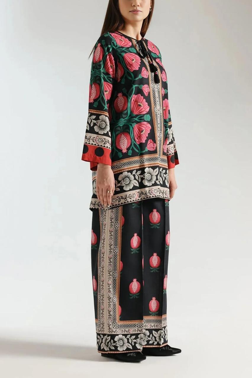 Black and Fuschia Printed Kurta and Trouser Set