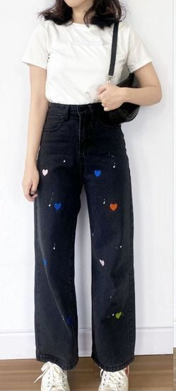 High Waisted Painted Jeans and White Tee Ensemble