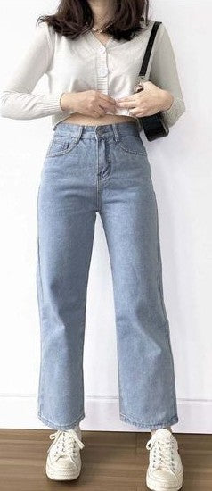 Cropped Cardigan and Light Wash Straight Leg Jeans Set