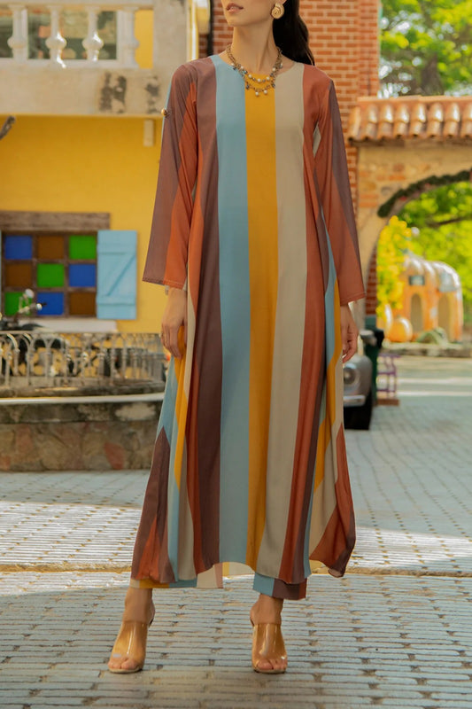 "Desert Sunset" Multi-Stripe Printed Dress