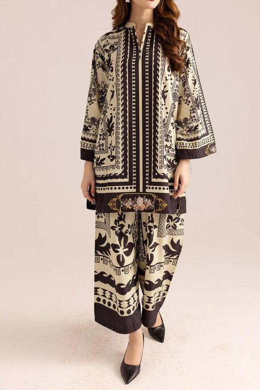 Monochrome Patterned Two Piece Kurta Set