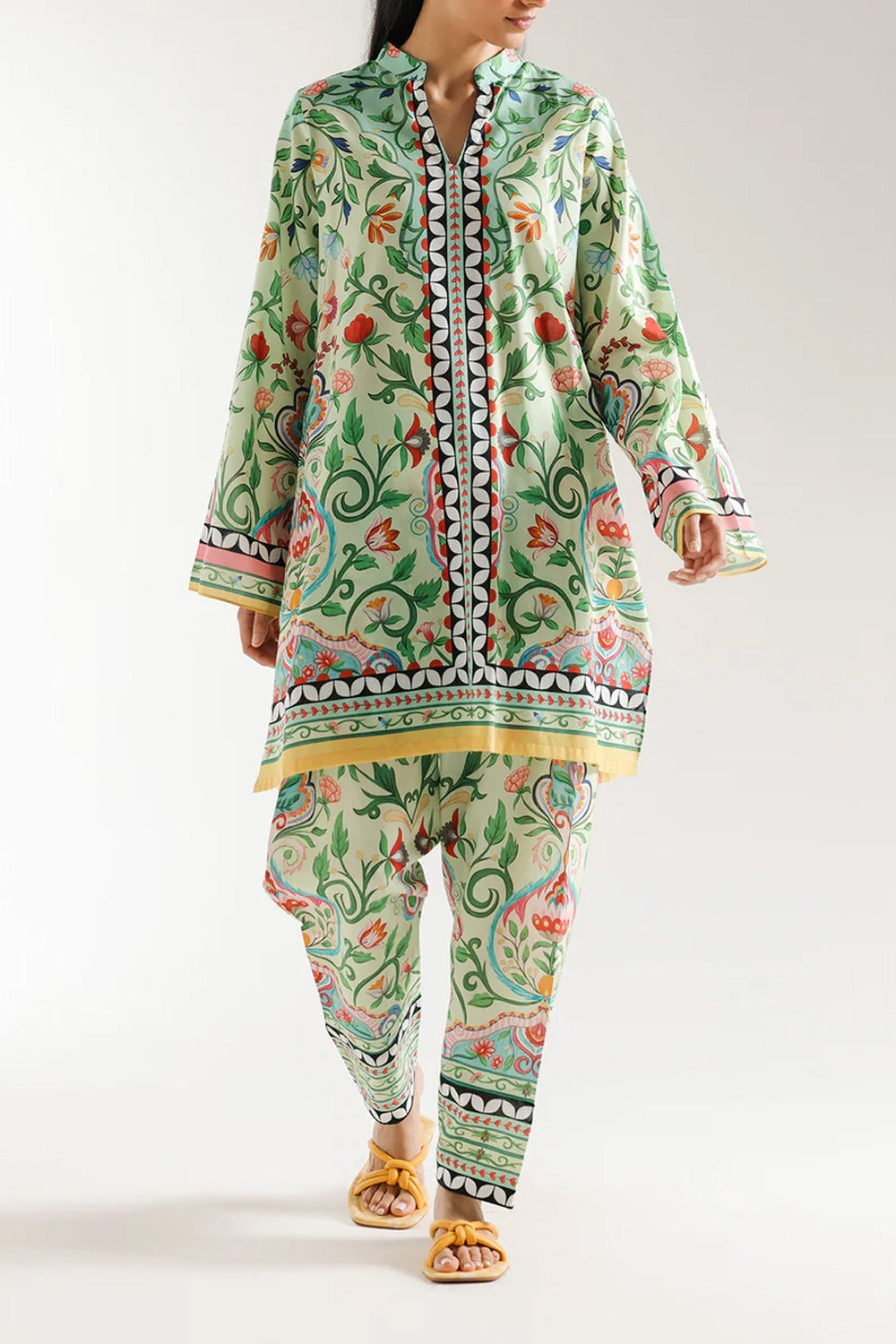 Mint Green Floral Printed Kurta