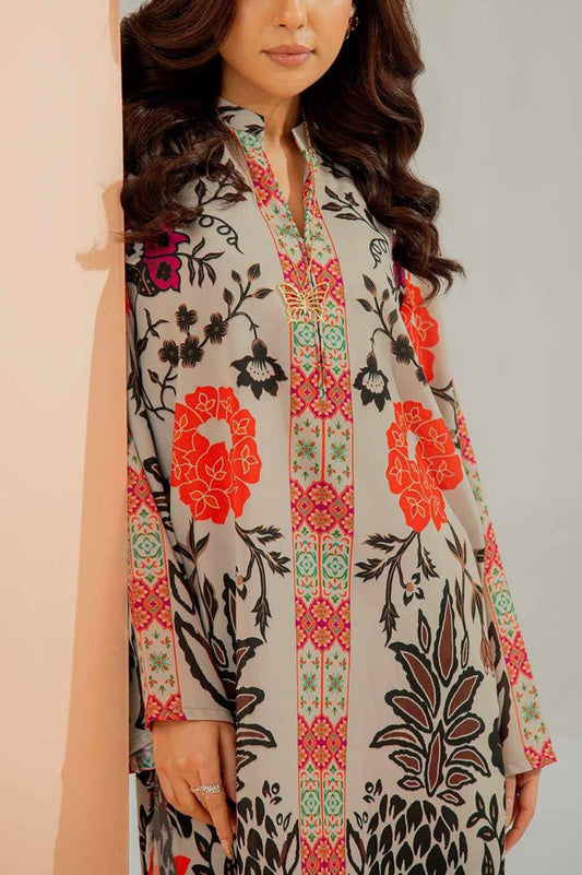 Neutral Floral and Geometric Print Kurta