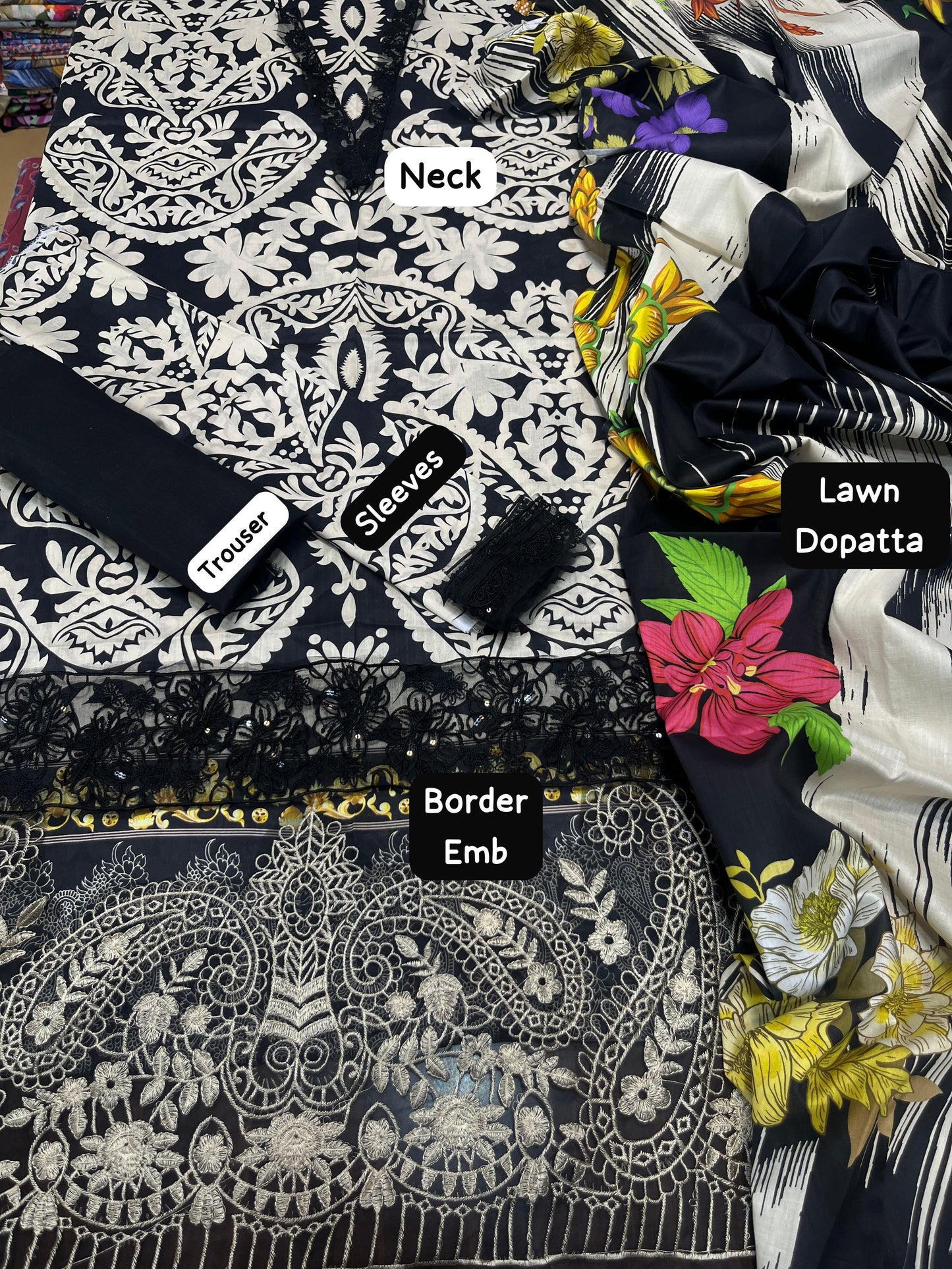 Monochrome Embroidered Lawn Suit